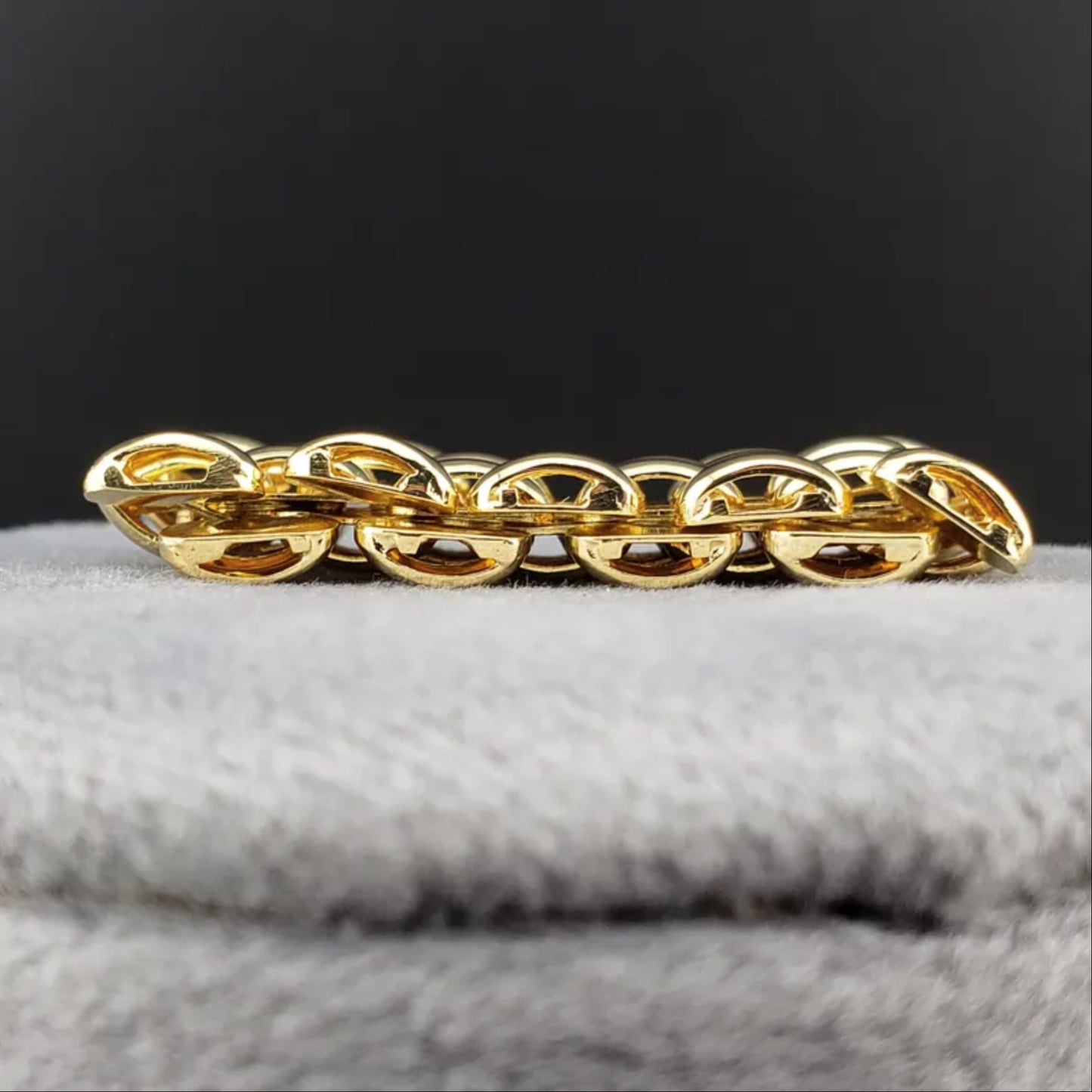 14k Yellow Gold 5-Row Flexible Panther Link Chain Band - Oval Bubble Link Chain Ring
