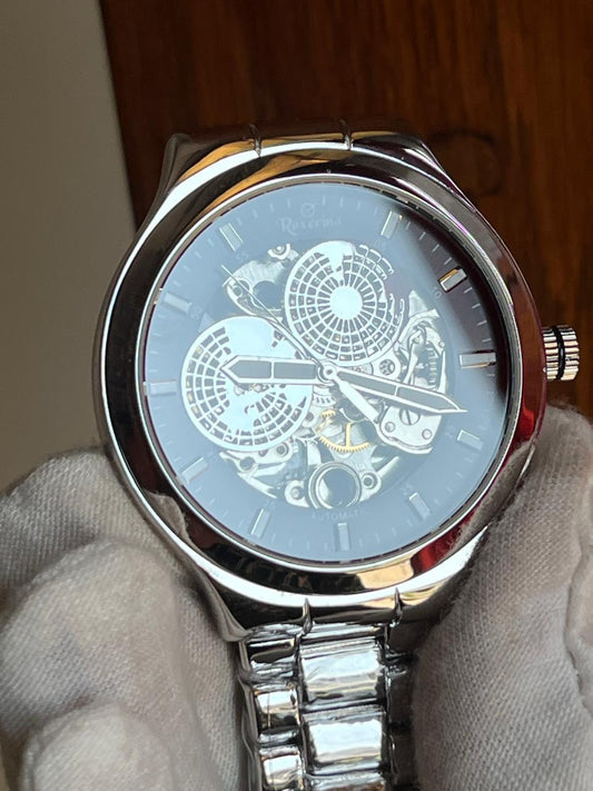 Men's Automatic 925 Silver Watch Black Dial