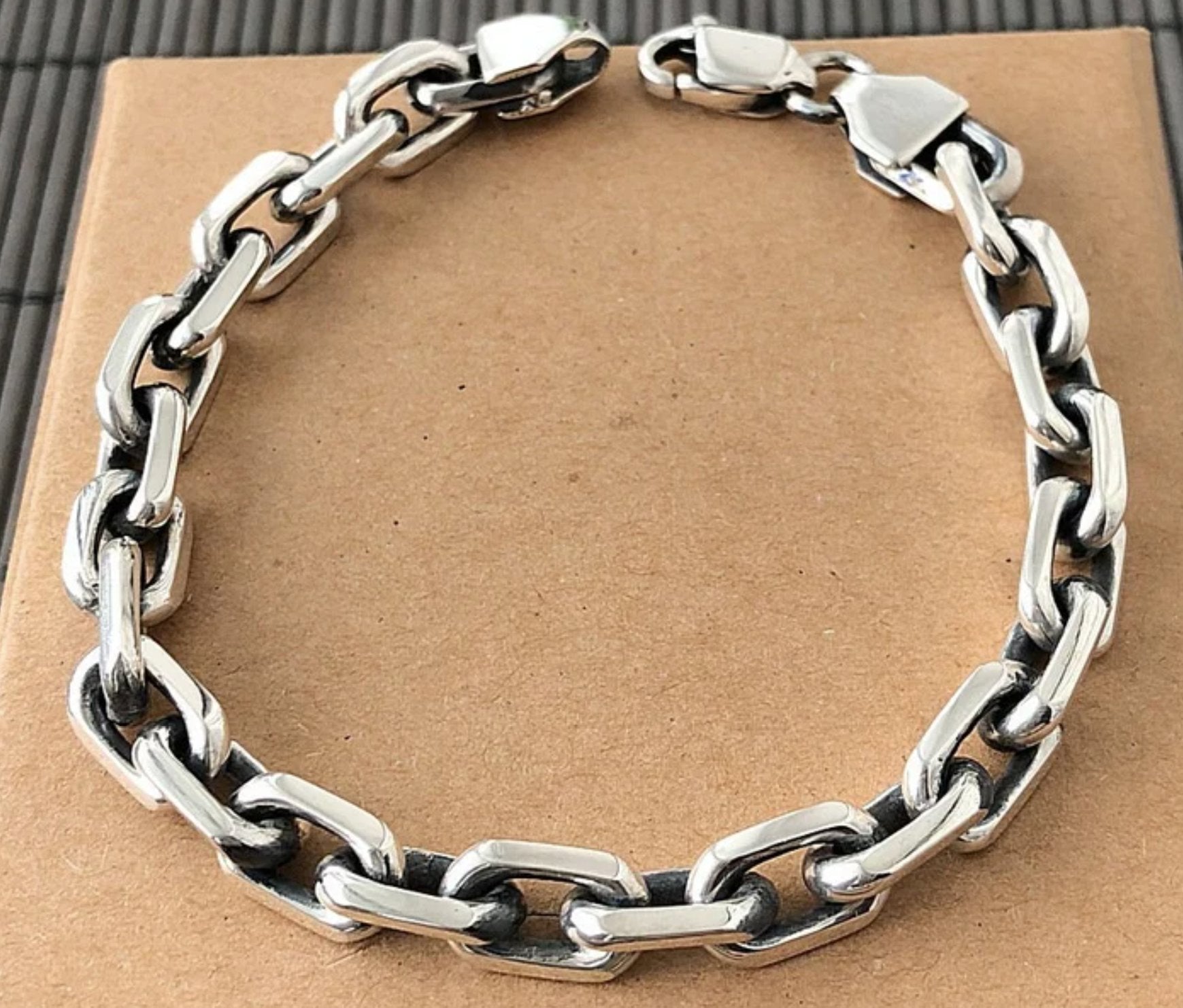 Anchor solid 925 sterling silver bracelet chain mens lobster Gift - CUBAN