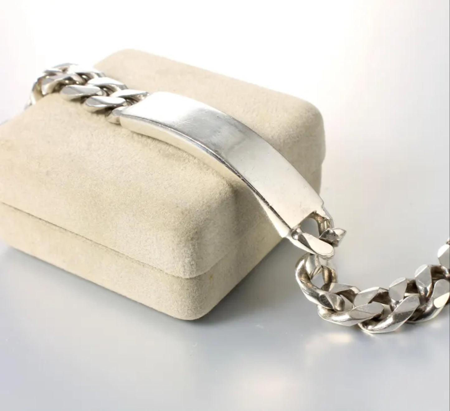 Mens Italy Heavy 925 Sterling silver ID Tag Curb Chain Bracelet