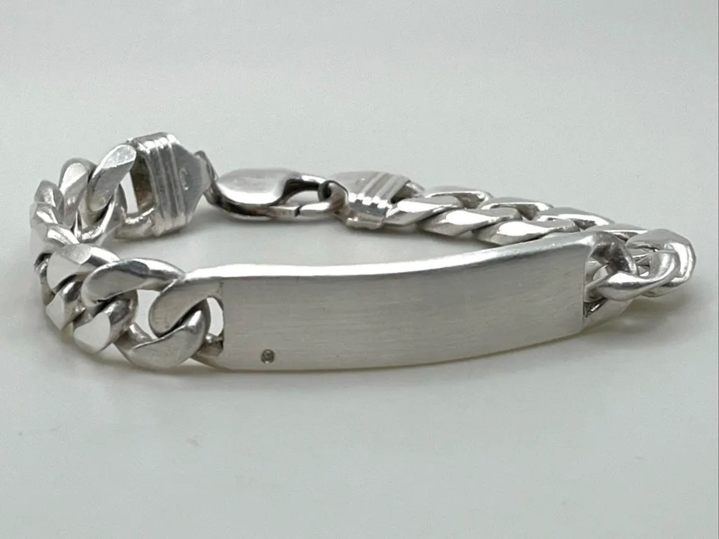 Mens Italy Heavy 925 Sterling silver ID Tag Curb Chain Bracelet