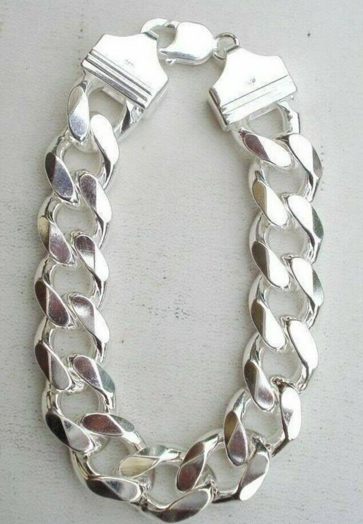 Men 925 Sterling Silver Thick and heavy Solid Cuban Curb Link Chain Bracelet 13m