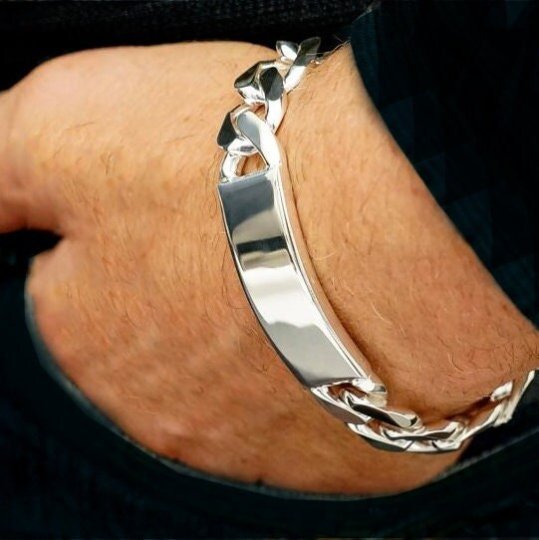 Chunky Sterling Silver 925 ID Bracelet for Men, Engravable bracelet for men and women - CUBAN