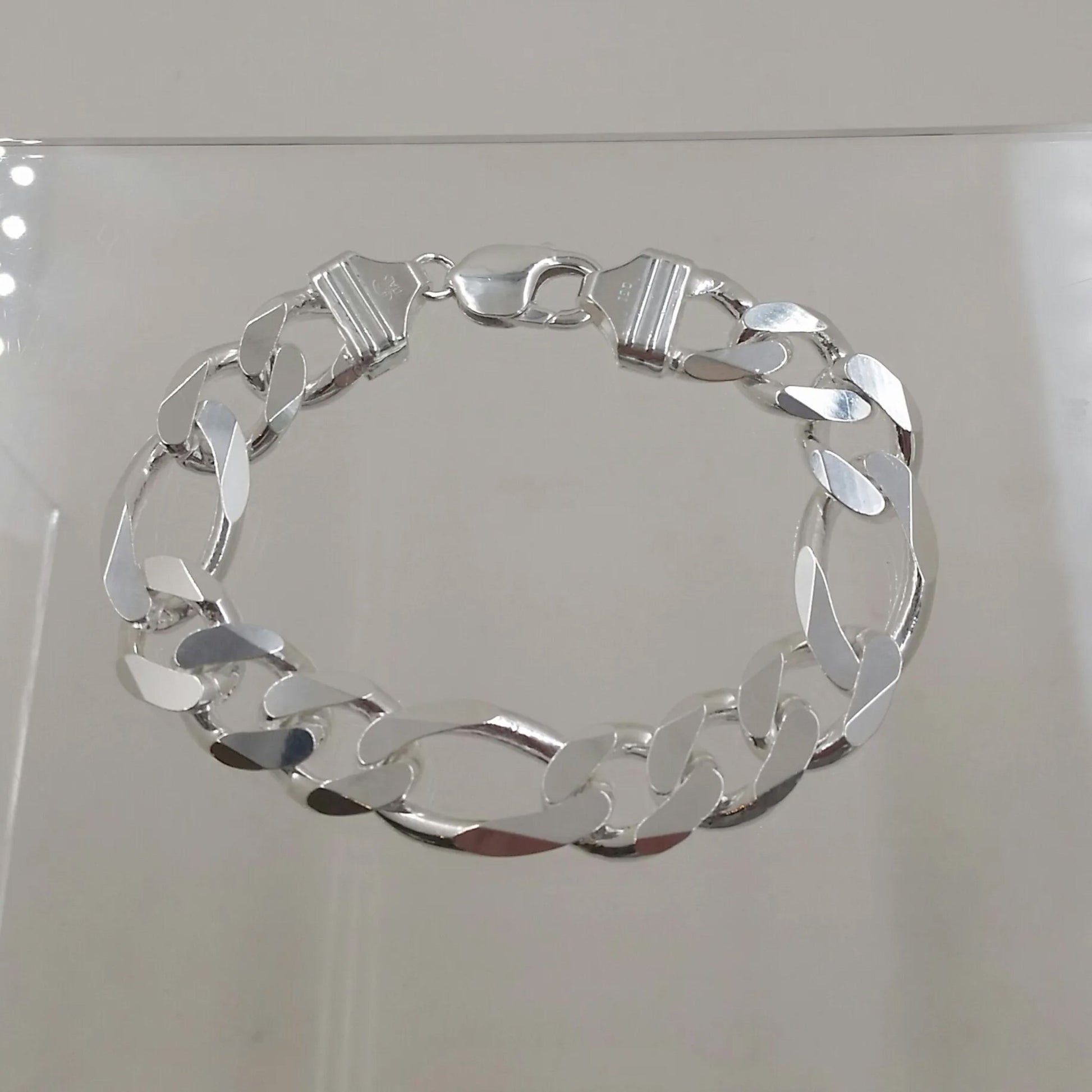 Classic Sterling Silver Figaro Chain Bracelet with Handcrafted Diamond Cut & Convenient Clasp - Solid Silver Jewelry - Unique Gift - CUBAN