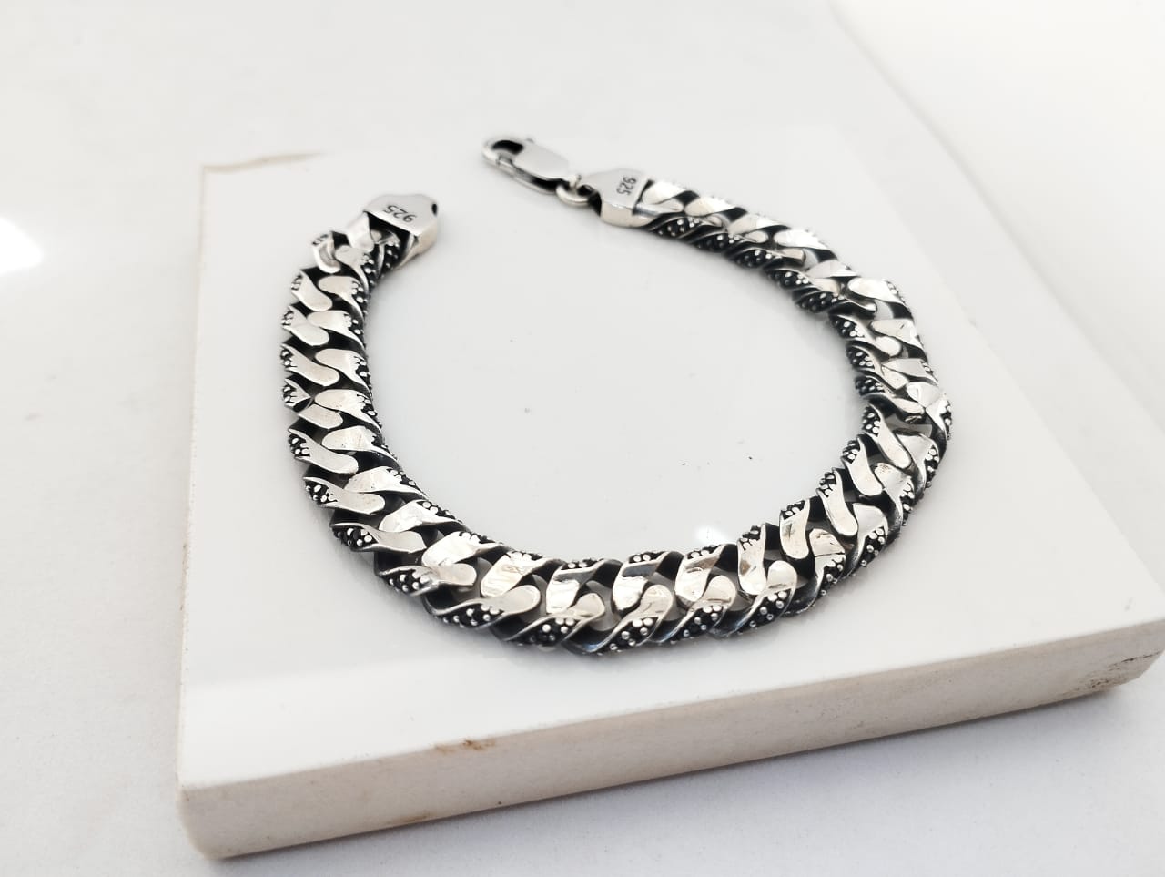 Cuban bracelet Handmade bracelet Sterling silver 925 10 mm Miami cuban link bracelet Men's silver bracelet Curb Link Bracelet Black CZ Diamonds - CUBAN