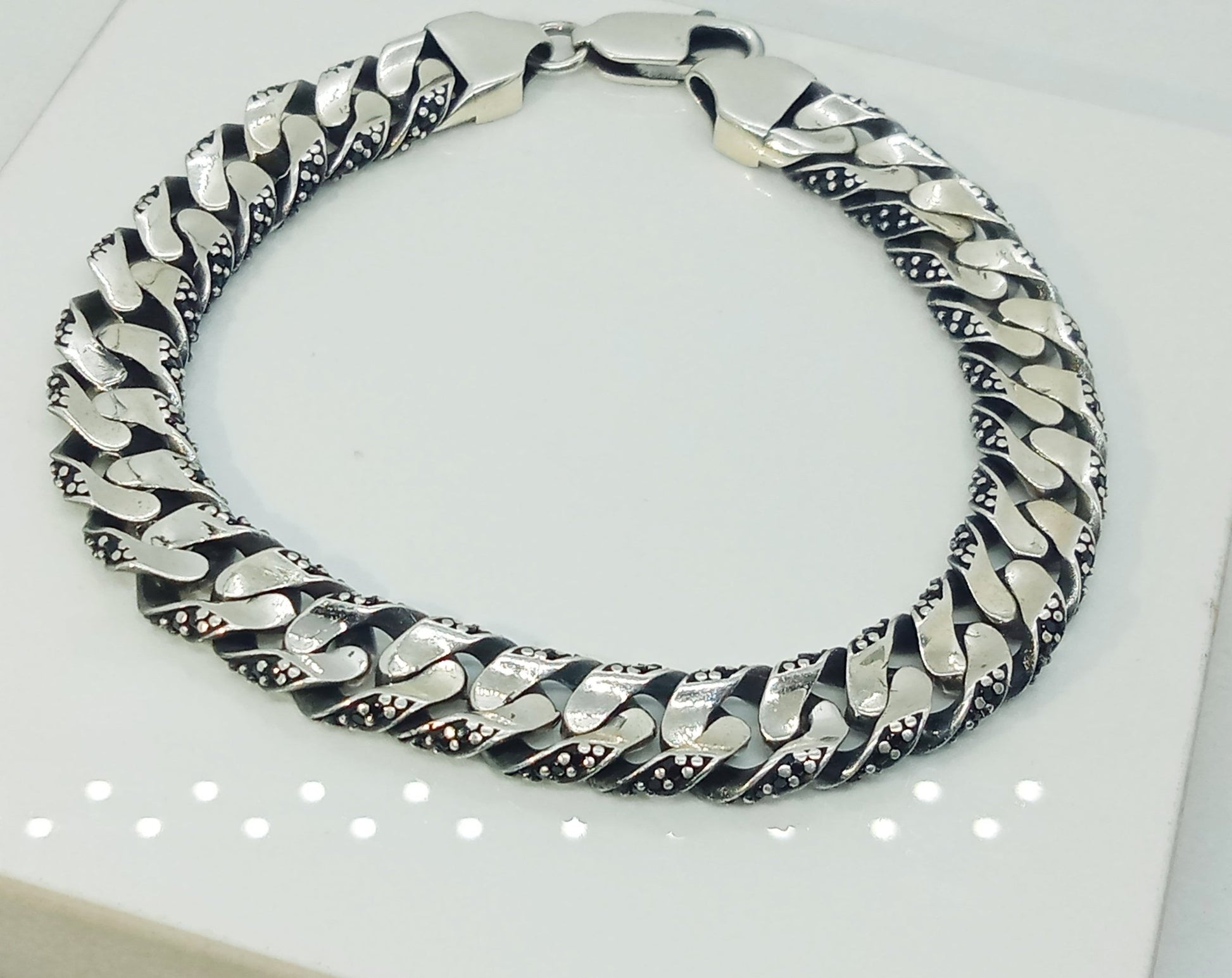 Cuban bracelet Handmade bracelet Sterling silver 925 10 mm Miami cuban link bracelet Men's silver bracelet Curb Link Bracelet Black CZ Diamonds - CUBAN