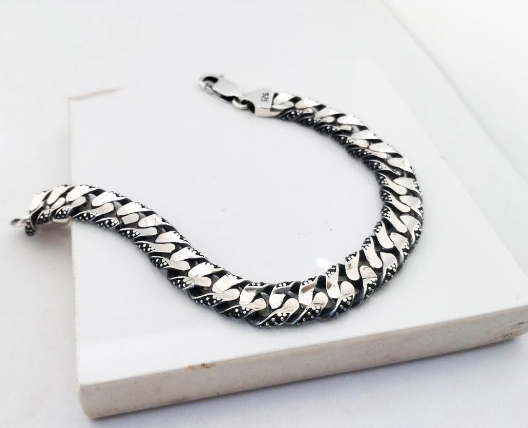 Cuban bracelet Handmade bracelet Sterling silver 925 10 mm Miami cuban link bracelet Men's silver bracelet Curb Link Bracelet Black CZ Diamonds - CUBAN