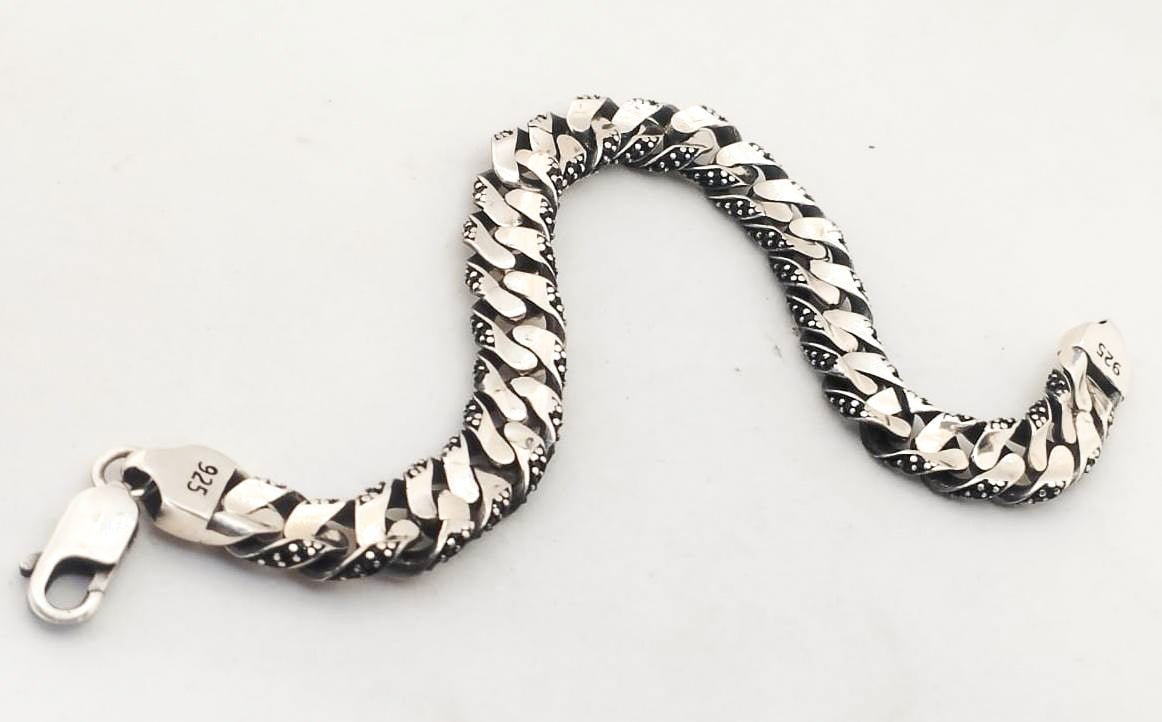 Cuban bracelet Handmade bracelet Sterling silver 925 10 mm Miami cuban link bracelet Men's silver bracelet Curb Link Bracelet Black CZ Diamonds - CUBAN