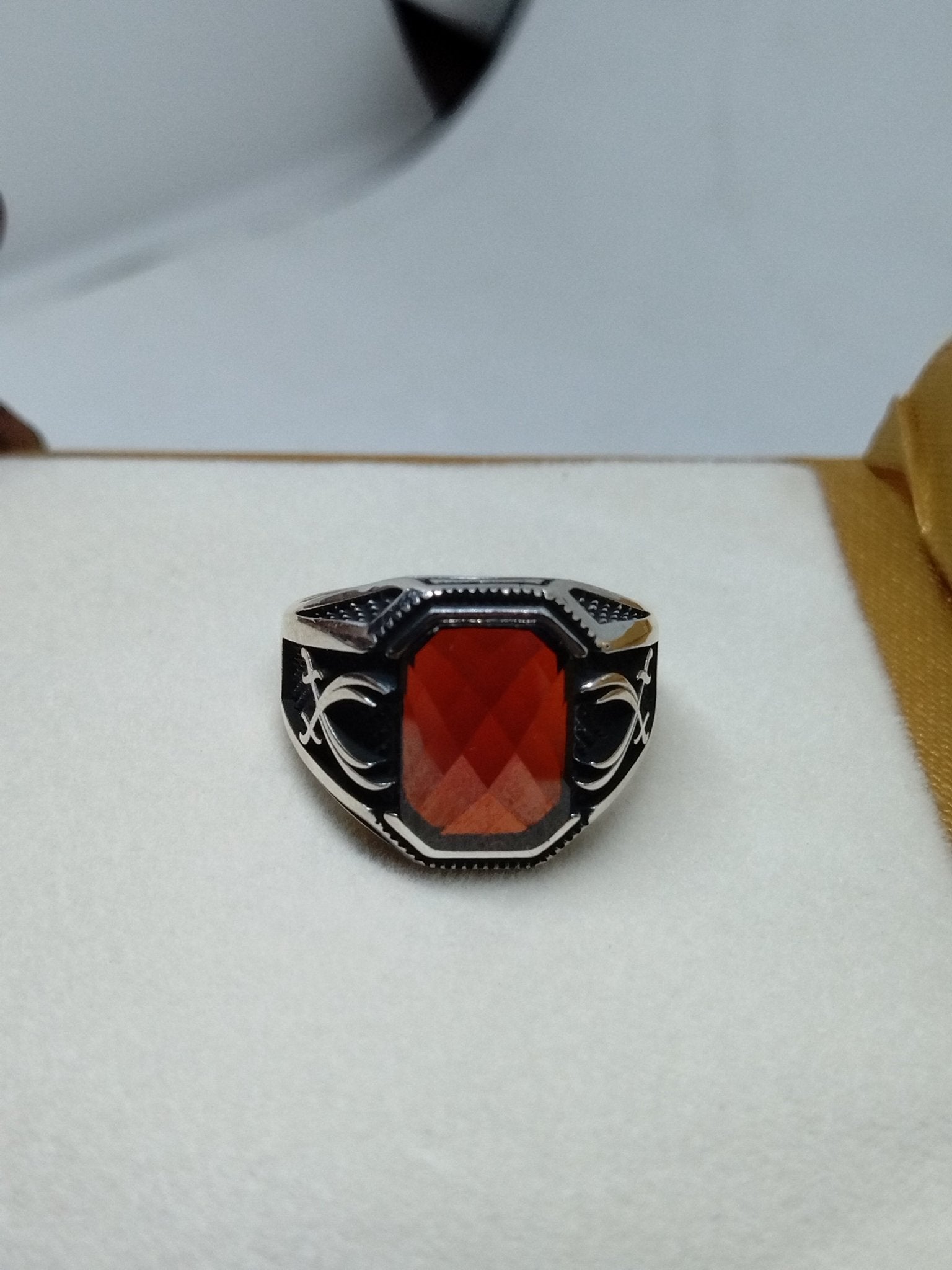 CUBAN Red Zircon Stone Silver Ring, Red Men Ring, Handmade Silver Ring, 925 Sterling Silver, Ottoman Style Ring, Gift for him, Mens Jewelry Silver - CUBAN