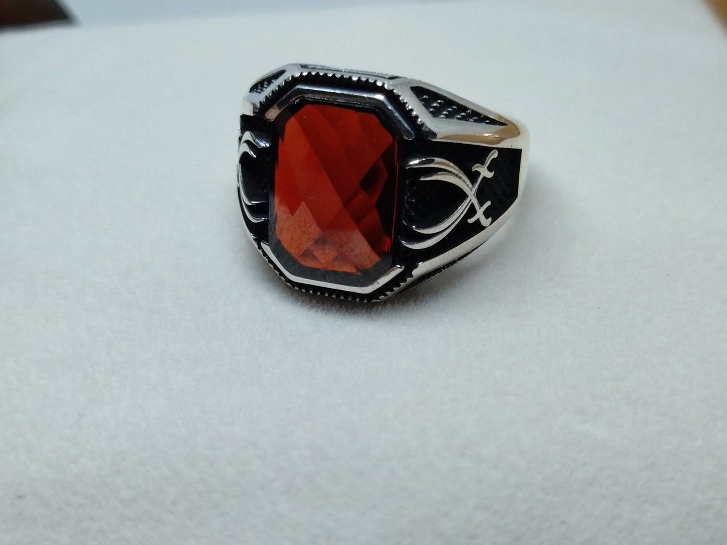 CUBAN Red Zircon Stone Silver Ring, Red Men Ring, Handmade Silver Ring, 925 Sterling Silver, Ottoman Style Ring, Gift for him, Mens Jewelry Silver - CUBAN