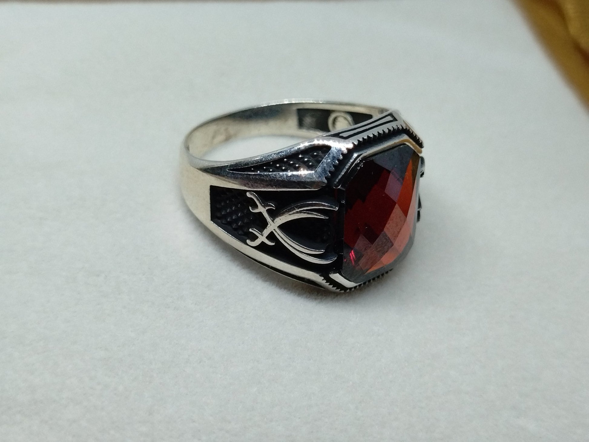 CUBAN Red Zircon Stone Silver Ring, Red Men Ring, Handmade Silver Ring, 925 Sterling Silver, Ottoman Style Ring, Gift for him, Mens Jewelry Silver - CUBAN