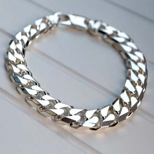 Men 925 Sterling Silver Thick and heavy Solid Cuban Curb Link Chain Bracelet 13mm