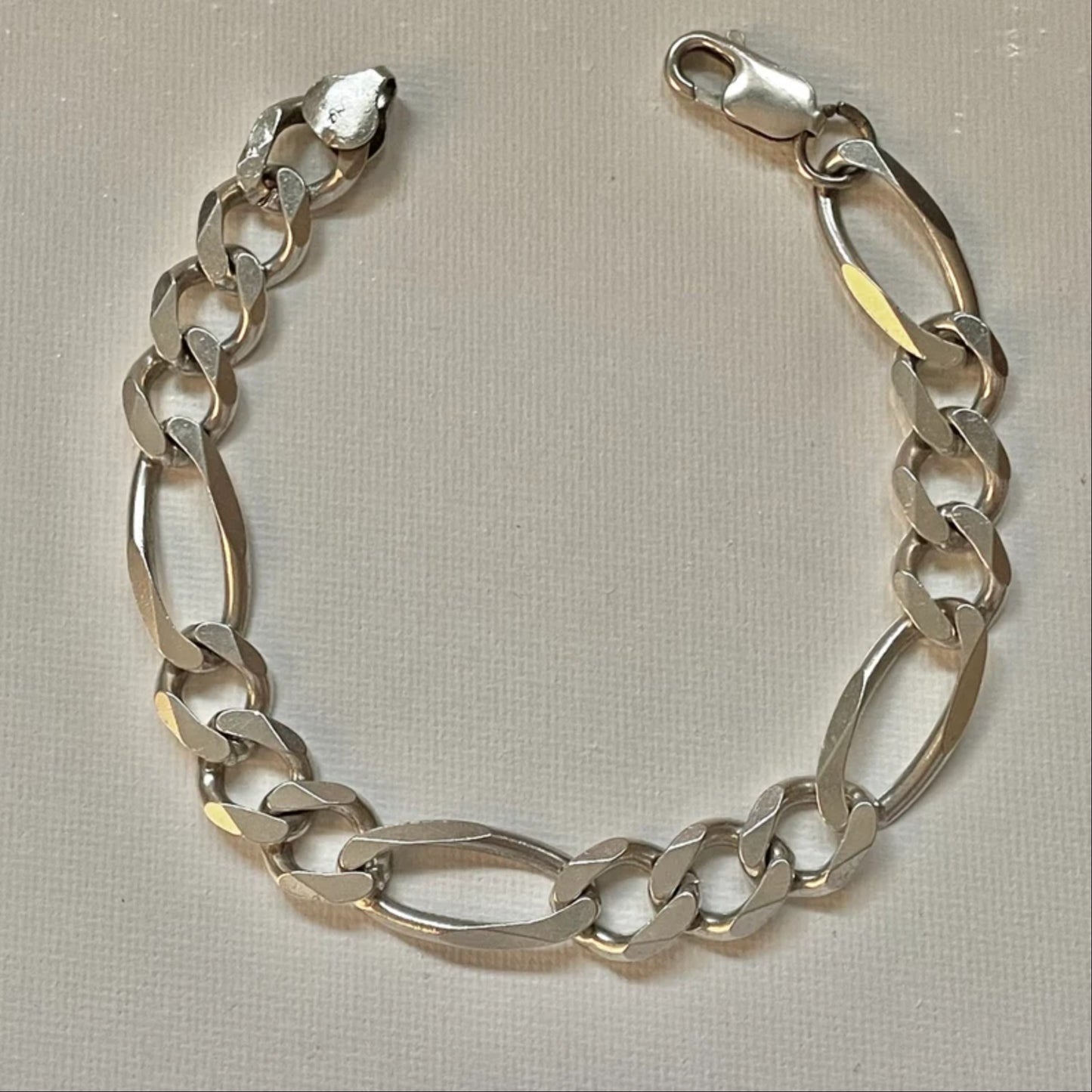 Solid 925 Sterling Silver Figaro Link Chain Bracelet Handmade Italy 8"