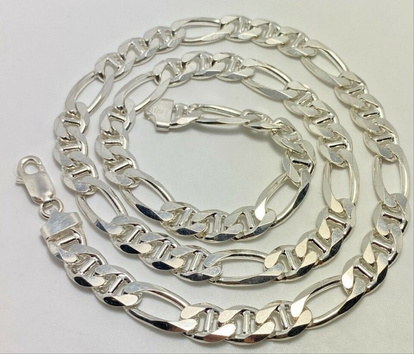 925 Solid Sterling Silver Figaro Chain Necklace HEAVY 24" 9mm