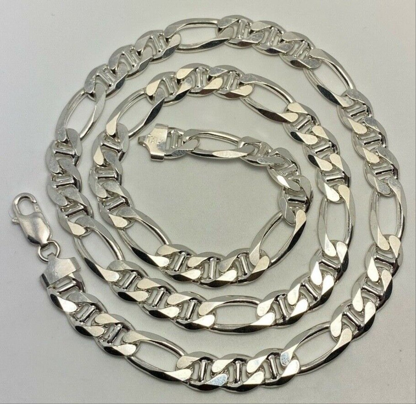 925 Solid Sterling Silver Figaro Chain Necklace HEAVY 24" 9mm