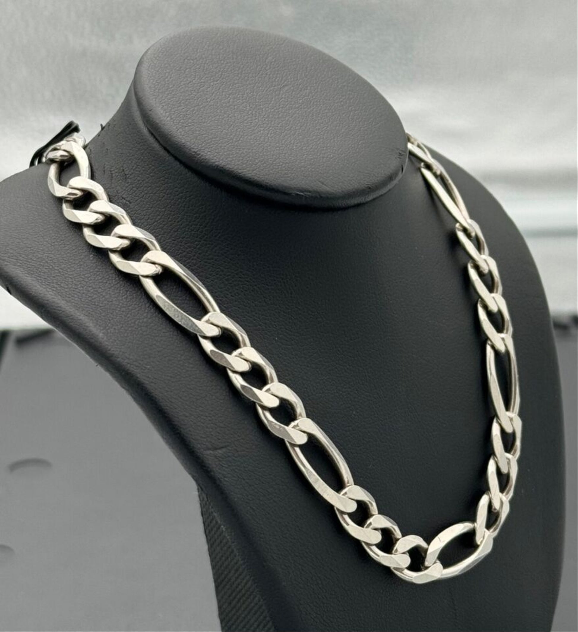 925 Solid Sterling Silver Figaro Chain Necklace HEAVY 24