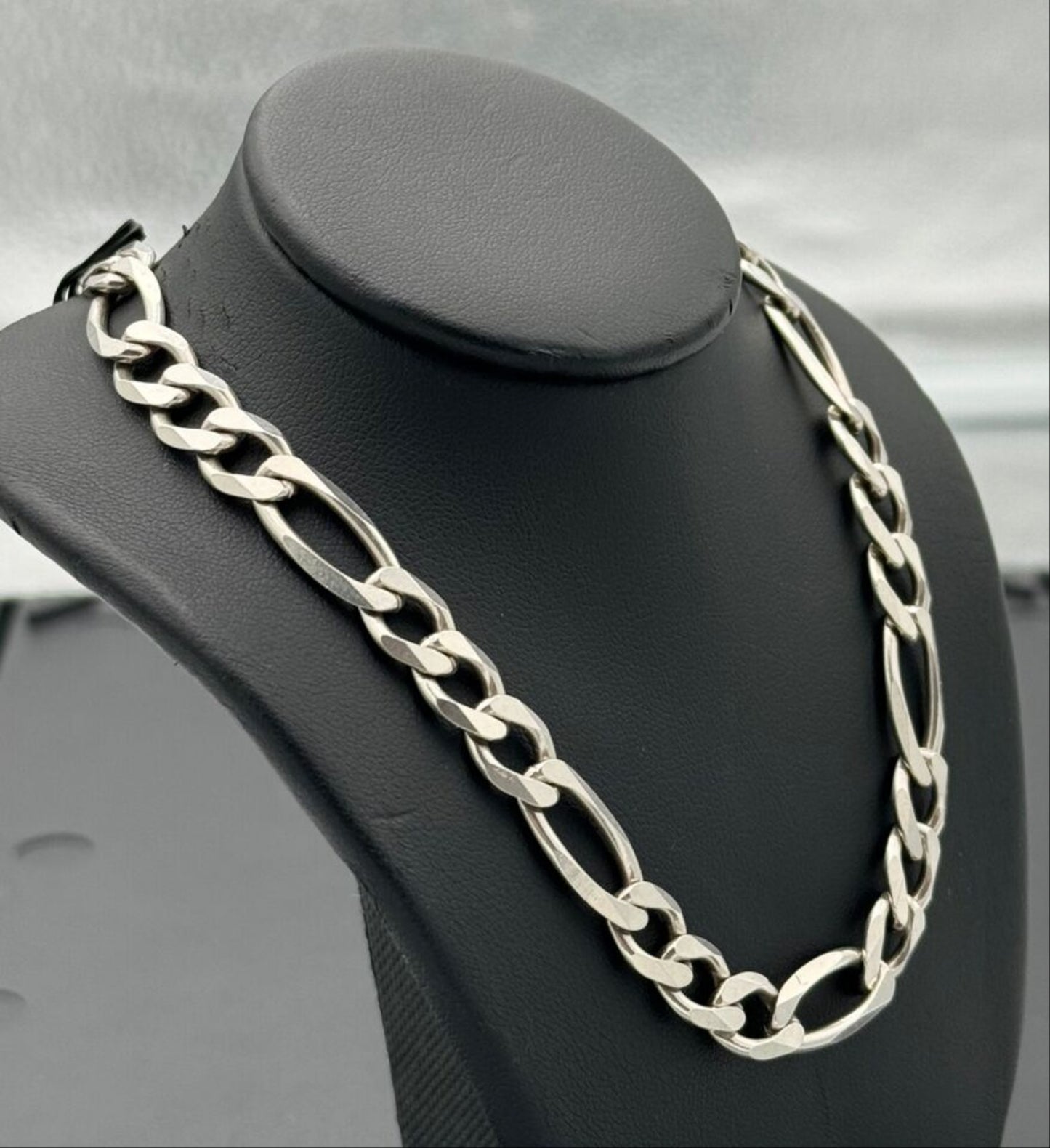 925 Solid Sterling Silver Figaro Chain Necklace HEAVY 24" 9mm