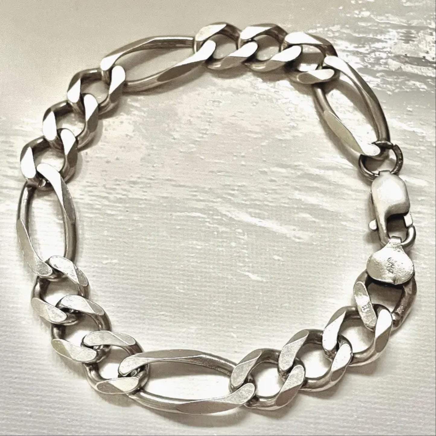 Solid 925 Sterling Silver Figaro Link Chain Bracelet Handmade Italy 8"