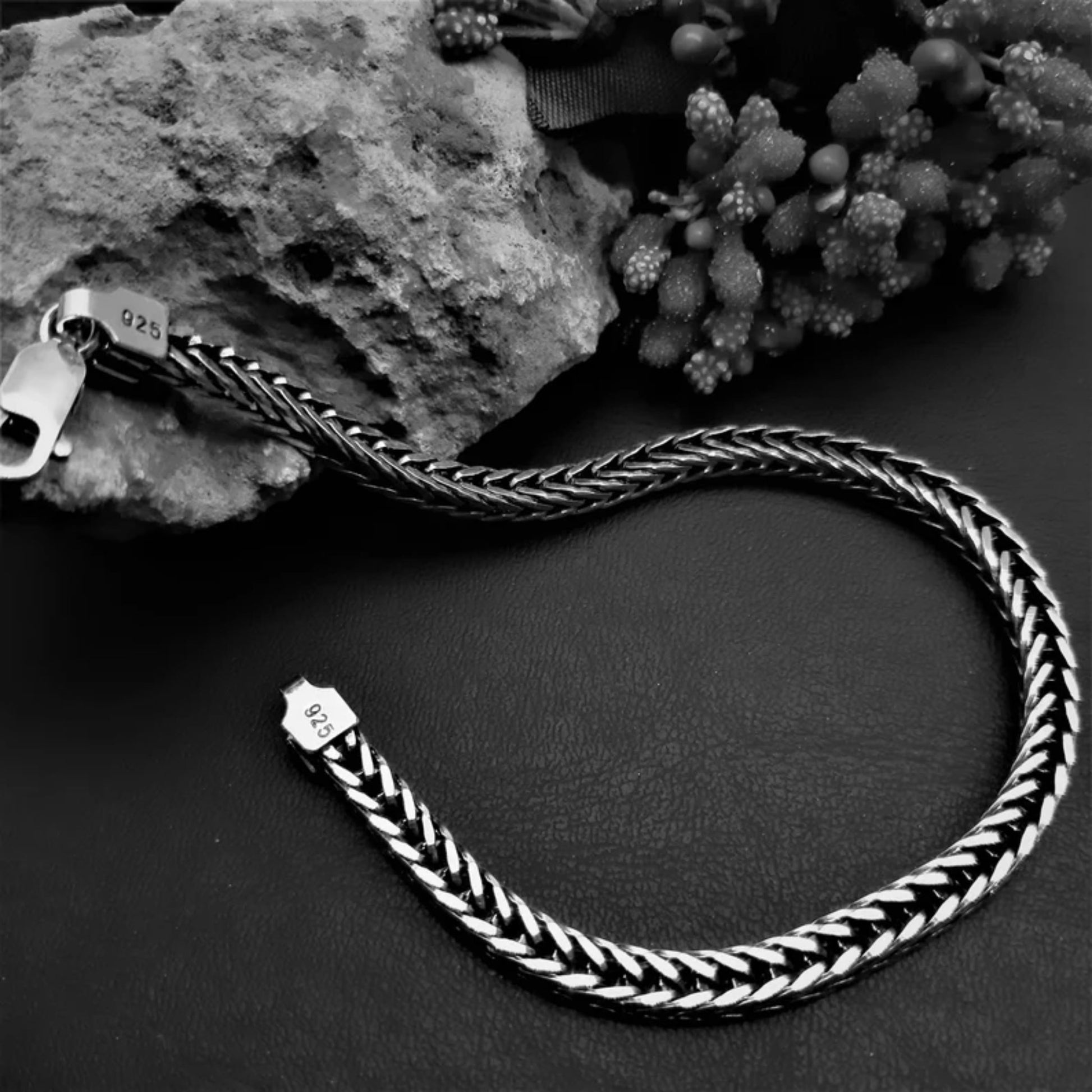 Foxtail 925 Sterling Silver Bracelet, Viking Chain,Oxidized Chain Bracelet. - CUBAN