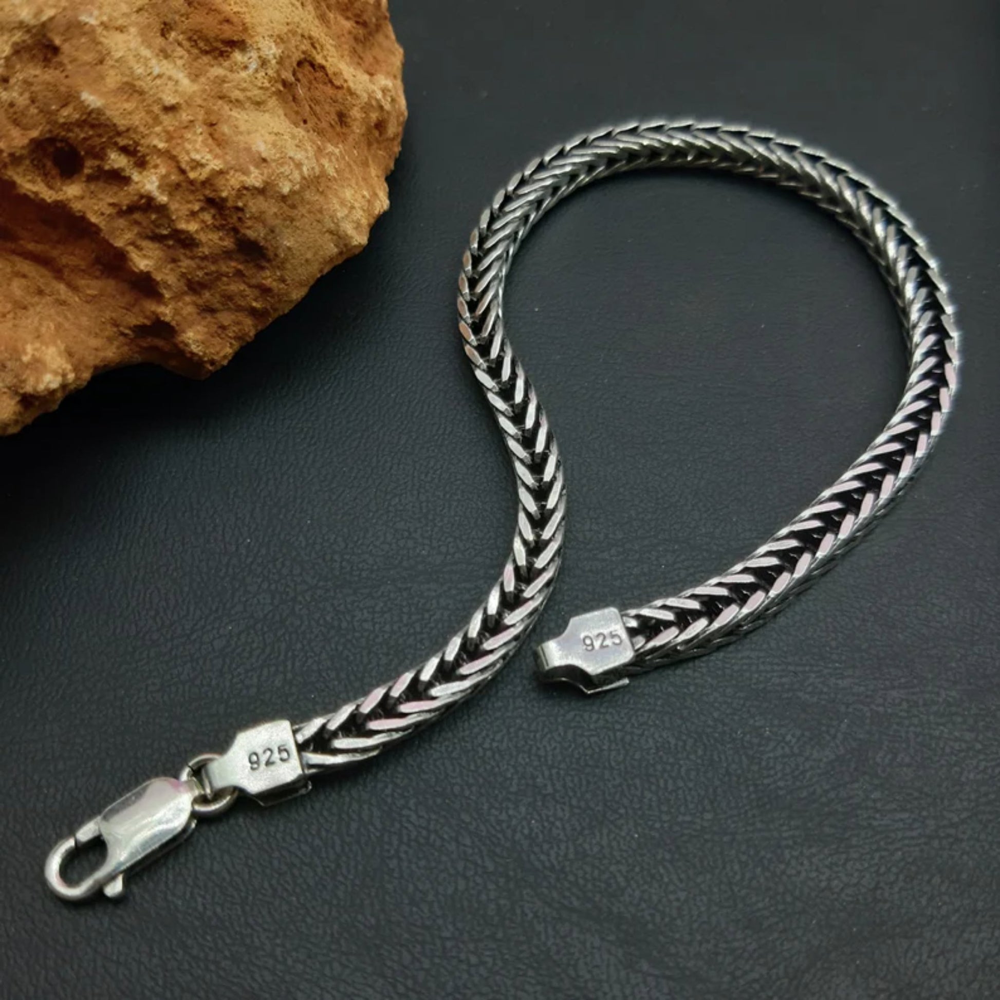 Foxtail 925 Sterling Silver Bracelet, Viking Chain,Oxidized Chain Bracelet. - CUBAN