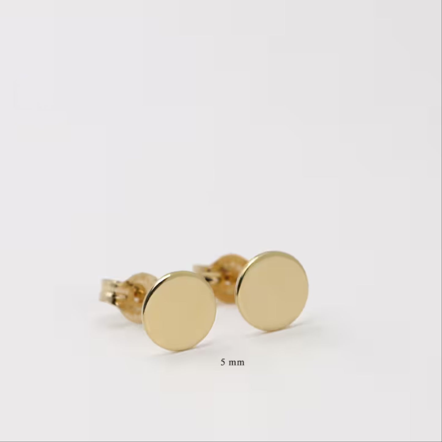 Mens 18K Solid Gold Tiny Flat Circle Disc Dot Stud Earrings