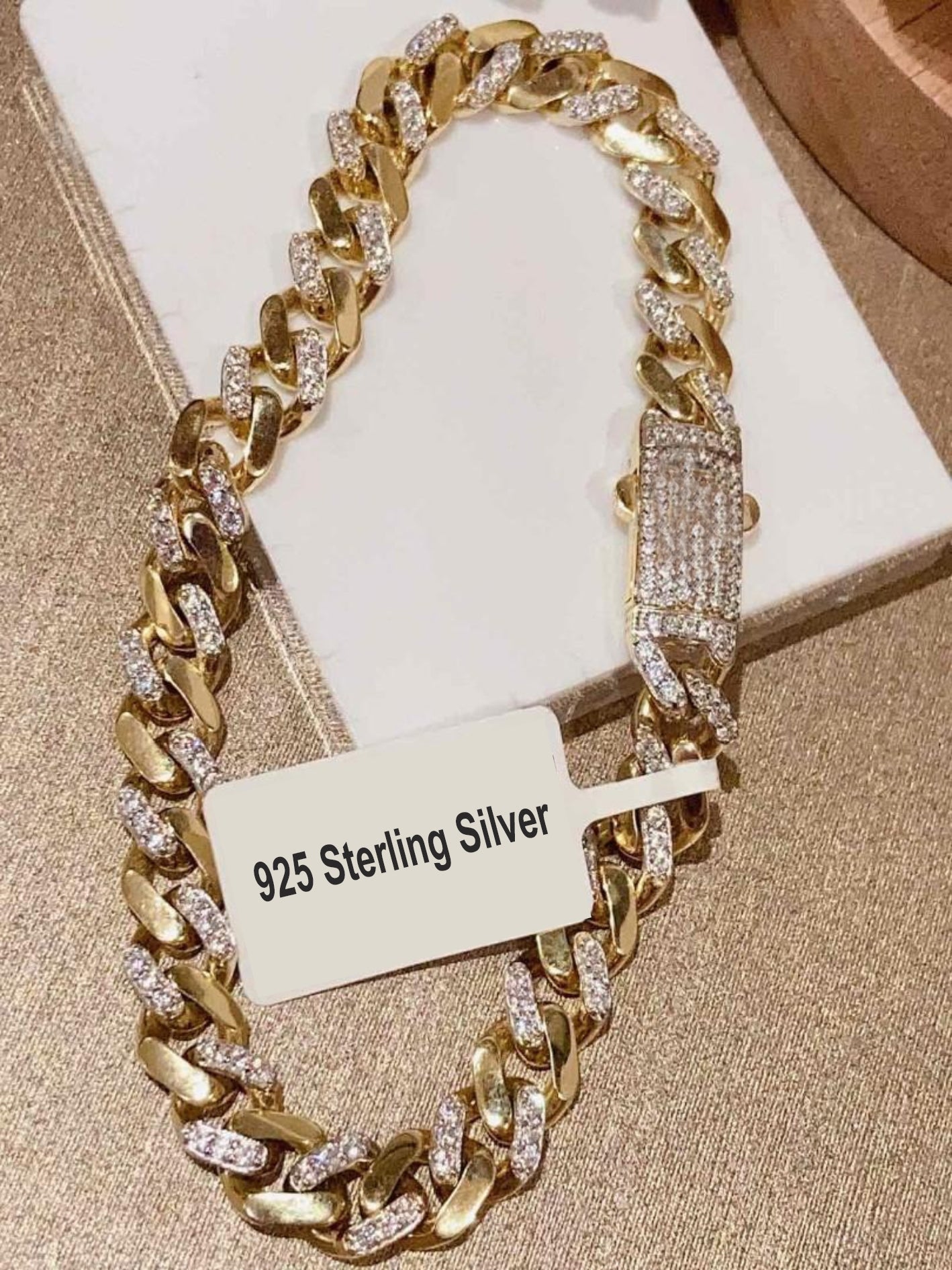 925 Sterling Silver Gold Curb Link Chain Necklace