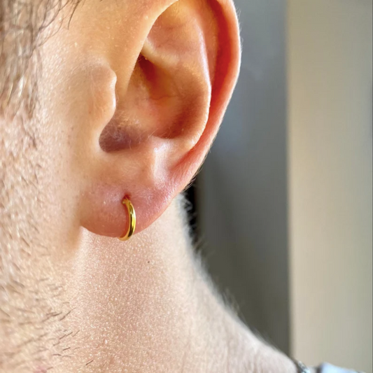 Mens Earrings - 18K Gold Mens Hoop Earring 10mm - Tiny Huggie Earrings For Men in Gold - Simple Hoop Earrings Mens Christmas Jewelry Gift-Diamond Cut