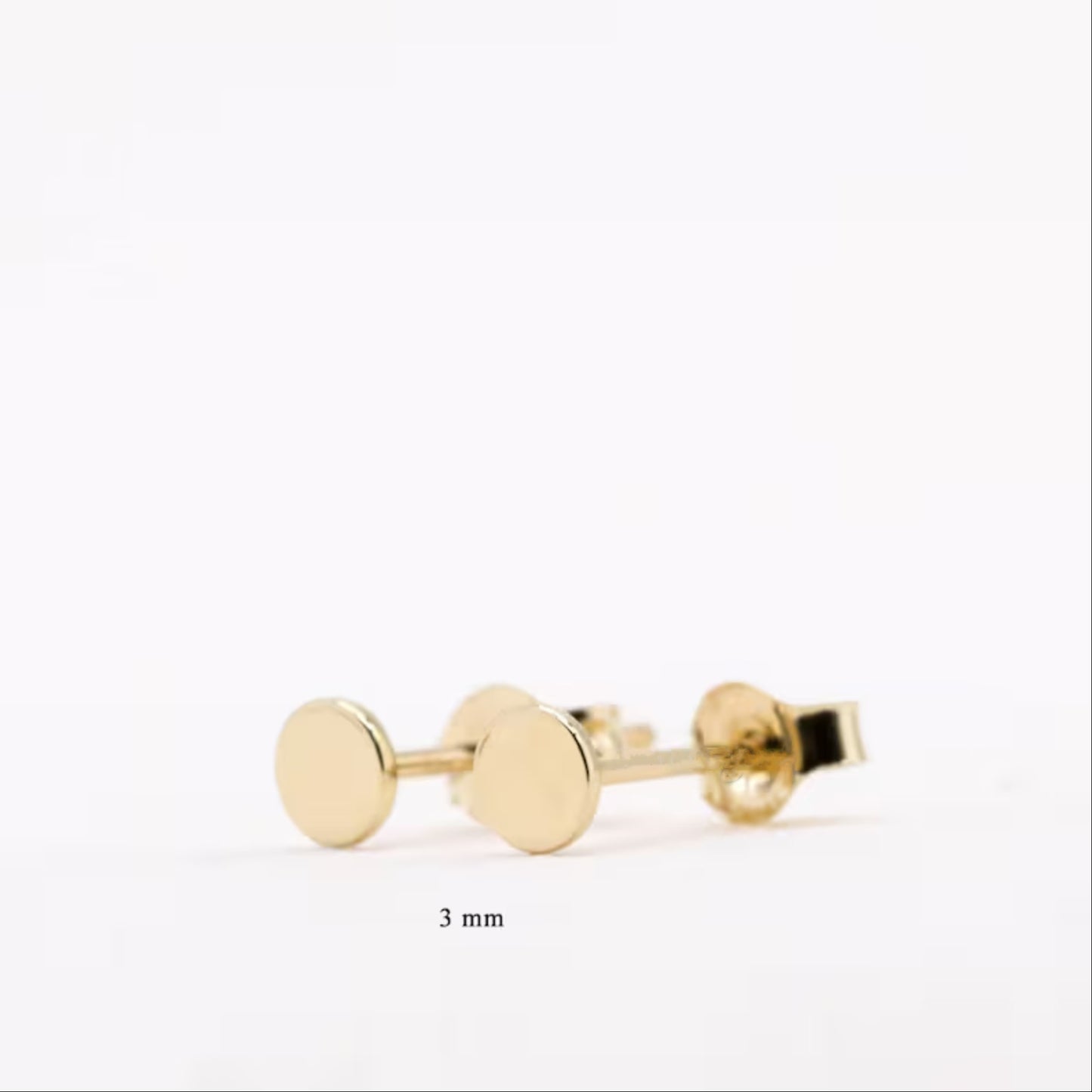 Mens 18K Solid Gold Tiny Flat Circle Disc Dot Stud Earrings