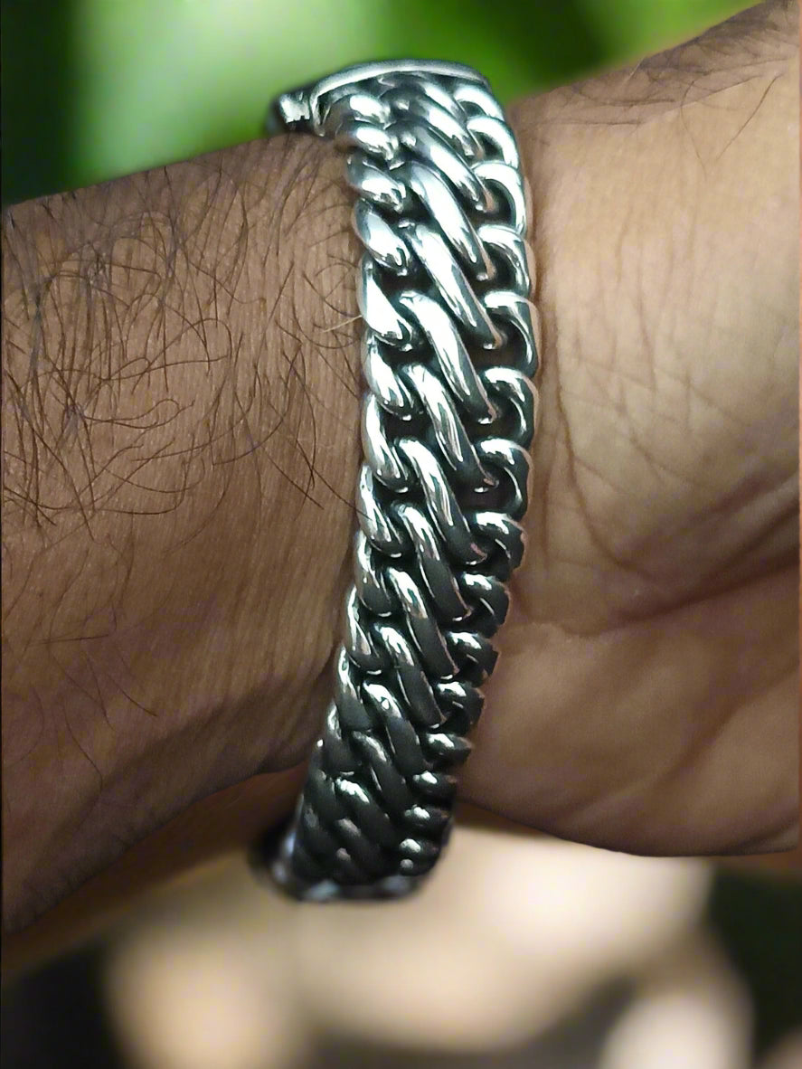 Men’s 925 Sterling Silver Chunky Double Link Bracelet – Modern Classic Gift for Him
