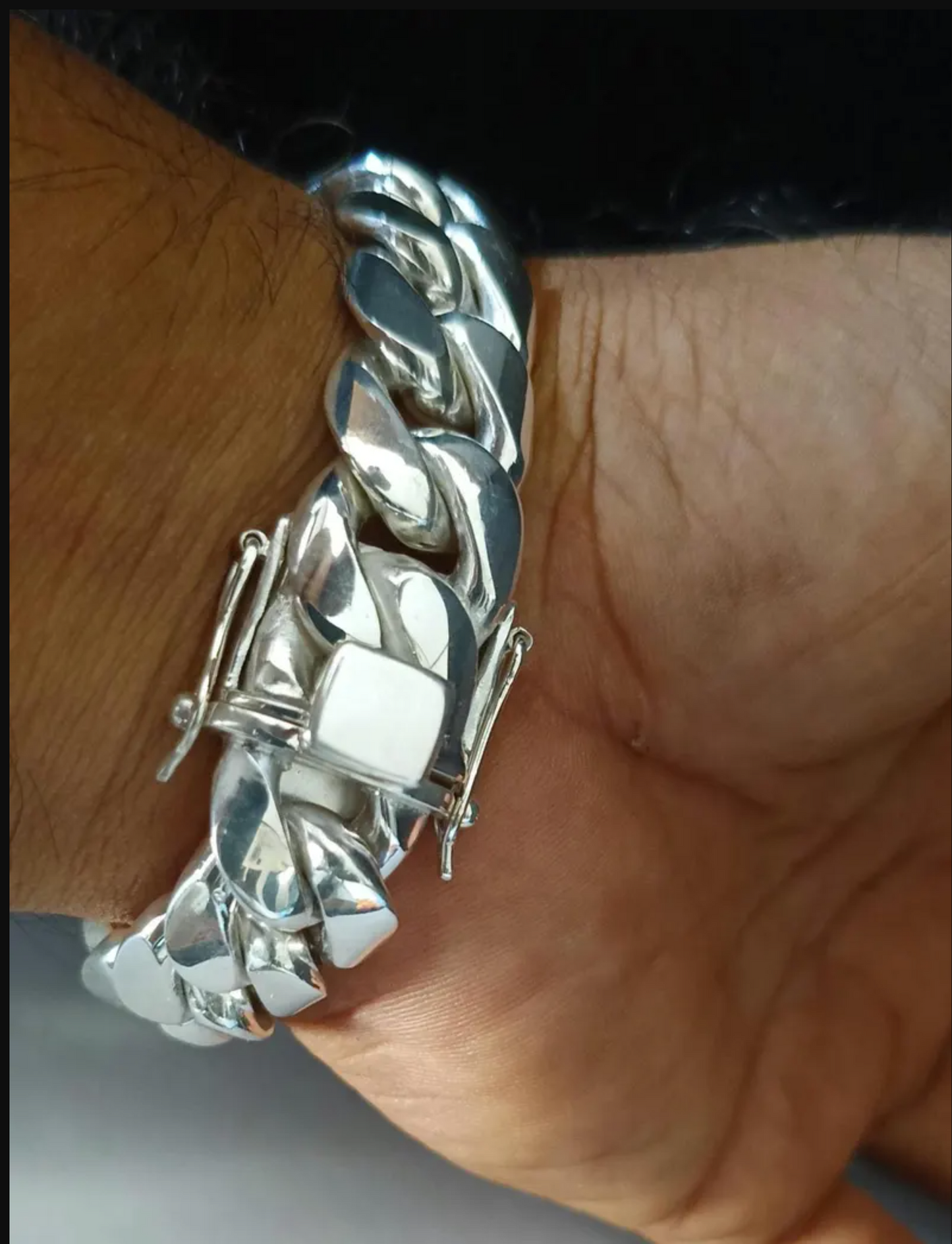 Box Clasp 925 Sterling Silver Curb Link Bracelet Men's