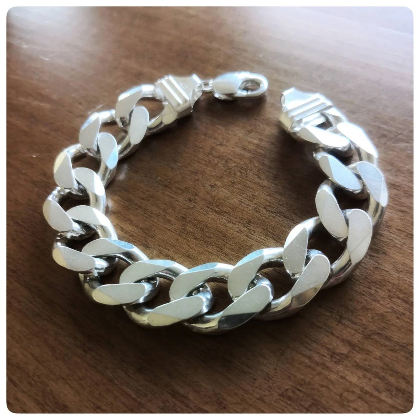 8.5" 80g Men's Heavy Biker Bracelet, Cuban Curb Chain Link Bracelet, Mens Sterling Silver Bracelet