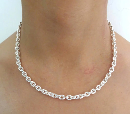 Necklace in 925 silver oval chain link men 6mm
