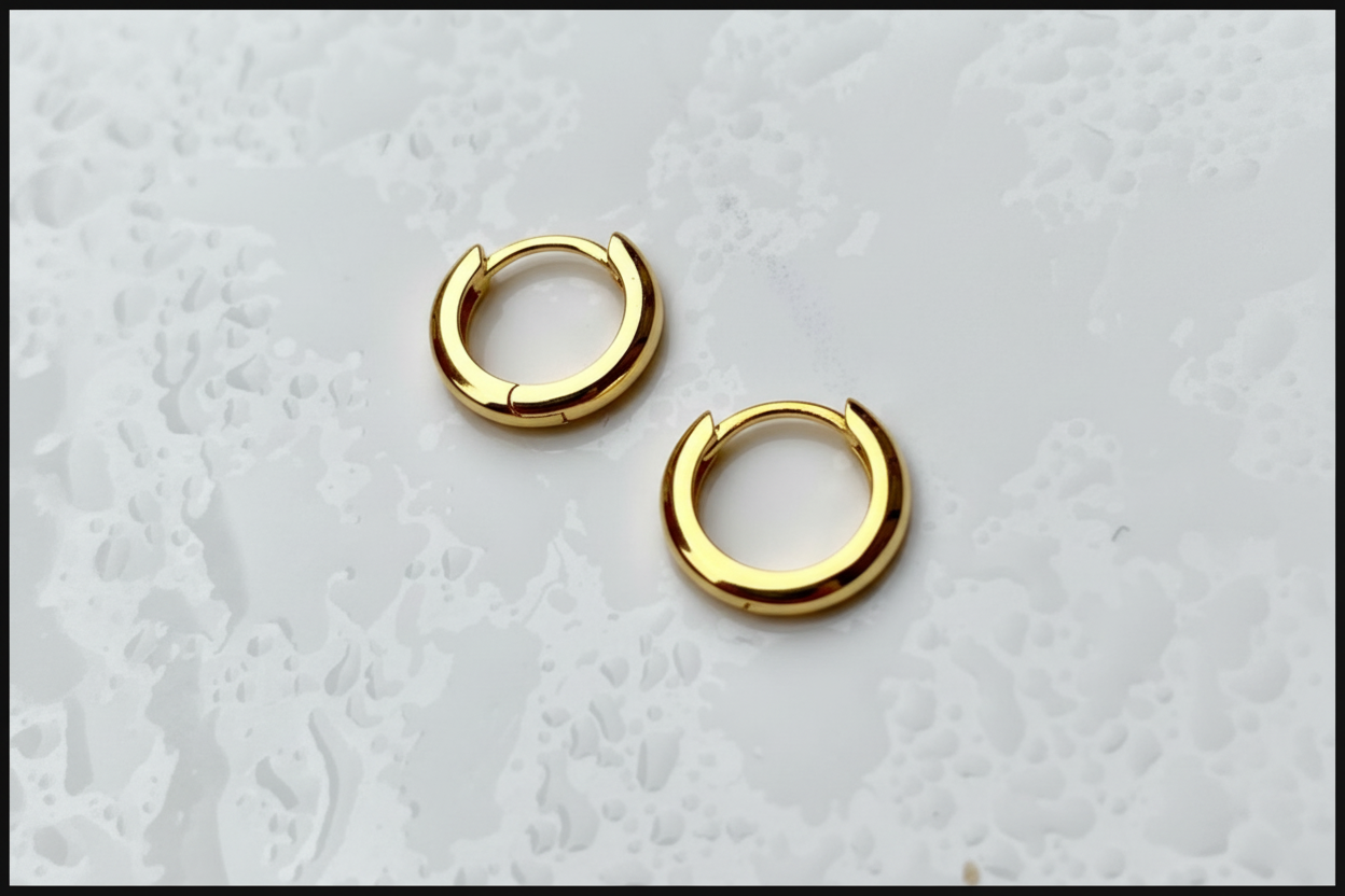 Real 18K Gold Mini Hoop Earrings Men's
