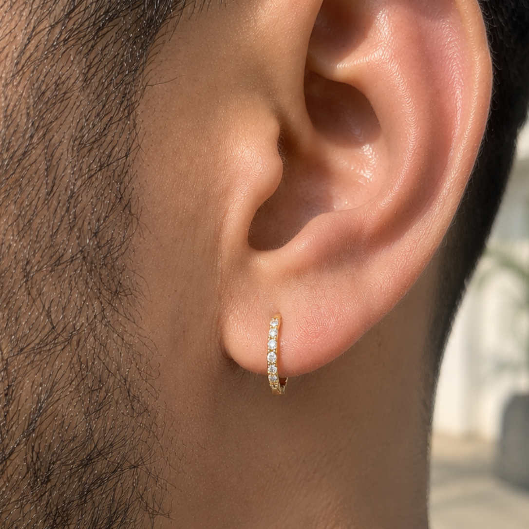 18K Gold Real Diamond Hoop Earrings 12mm | Small Huggie Hoops