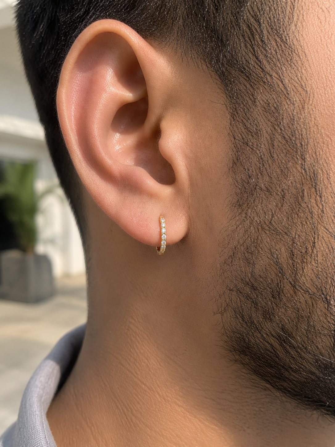 18K Gold Diamond Hoop Earrings 12mm | Small Huggie Hoops