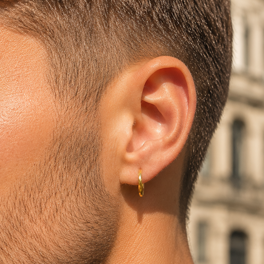18k-gold-diamond-cut-hoop earrings -men's