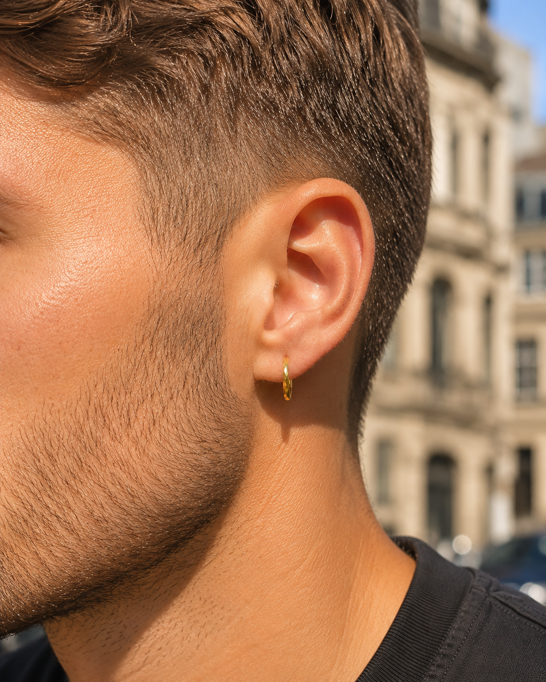 18k Gold Diamond Cut Hoop's Men's