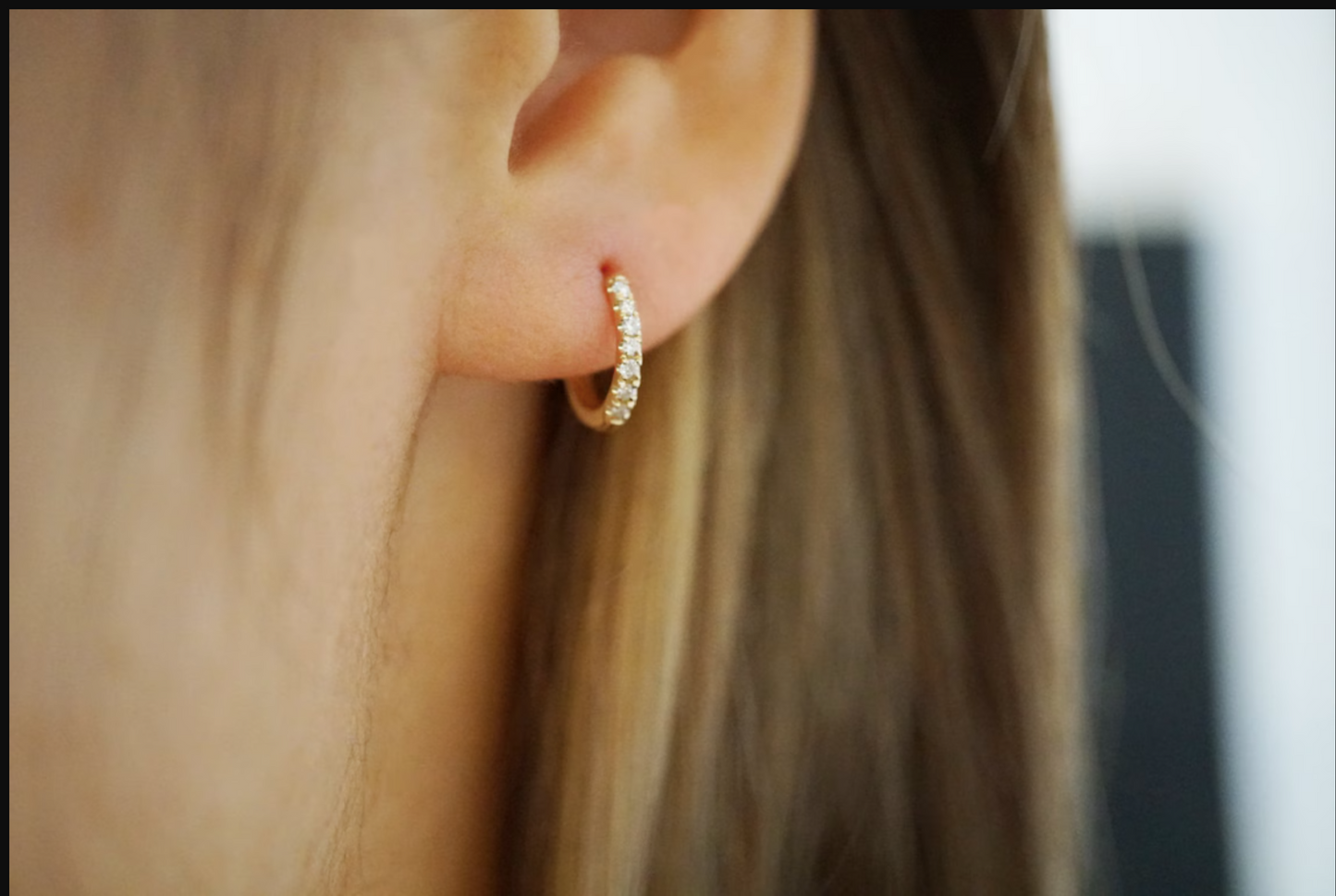 18K Gold Diamond Hoop Earrings 12mm | Small Huggie Hoops