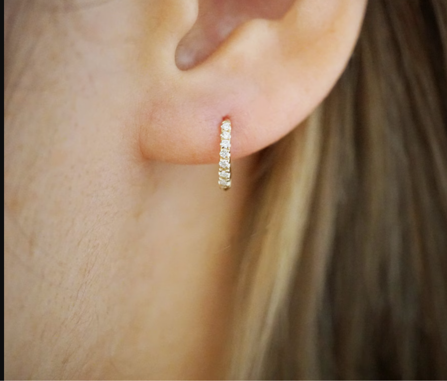 18K Gold Diamond Hoop Earrings 12mm | Small Huggie Hoops