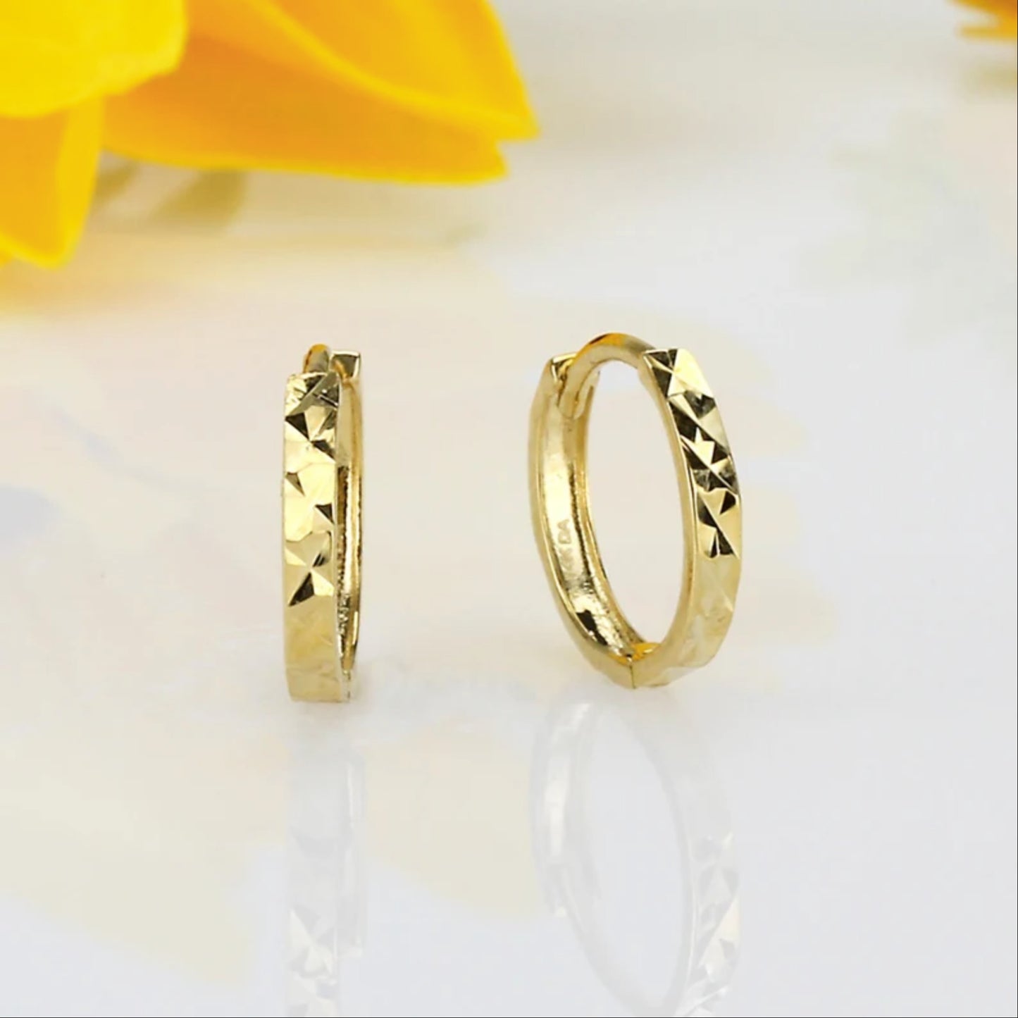 Gold Diamond Cut Huggie Earrings , Men's Hoop