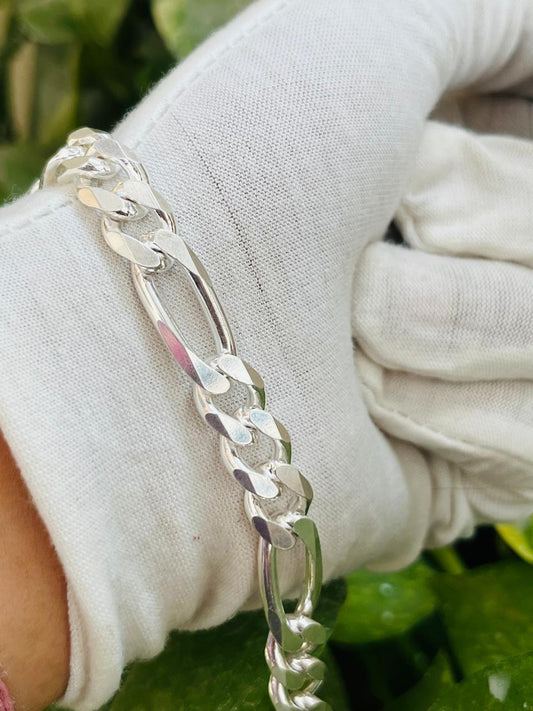 Silbernes Figaro-Gliederarmband mit Diamantschliff