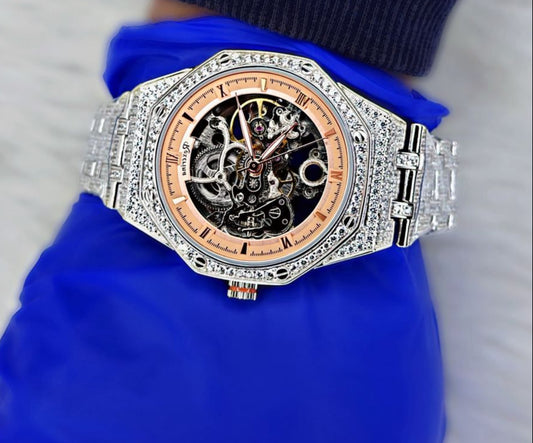 men silver watch -925 sterling silver watch-iced out 

