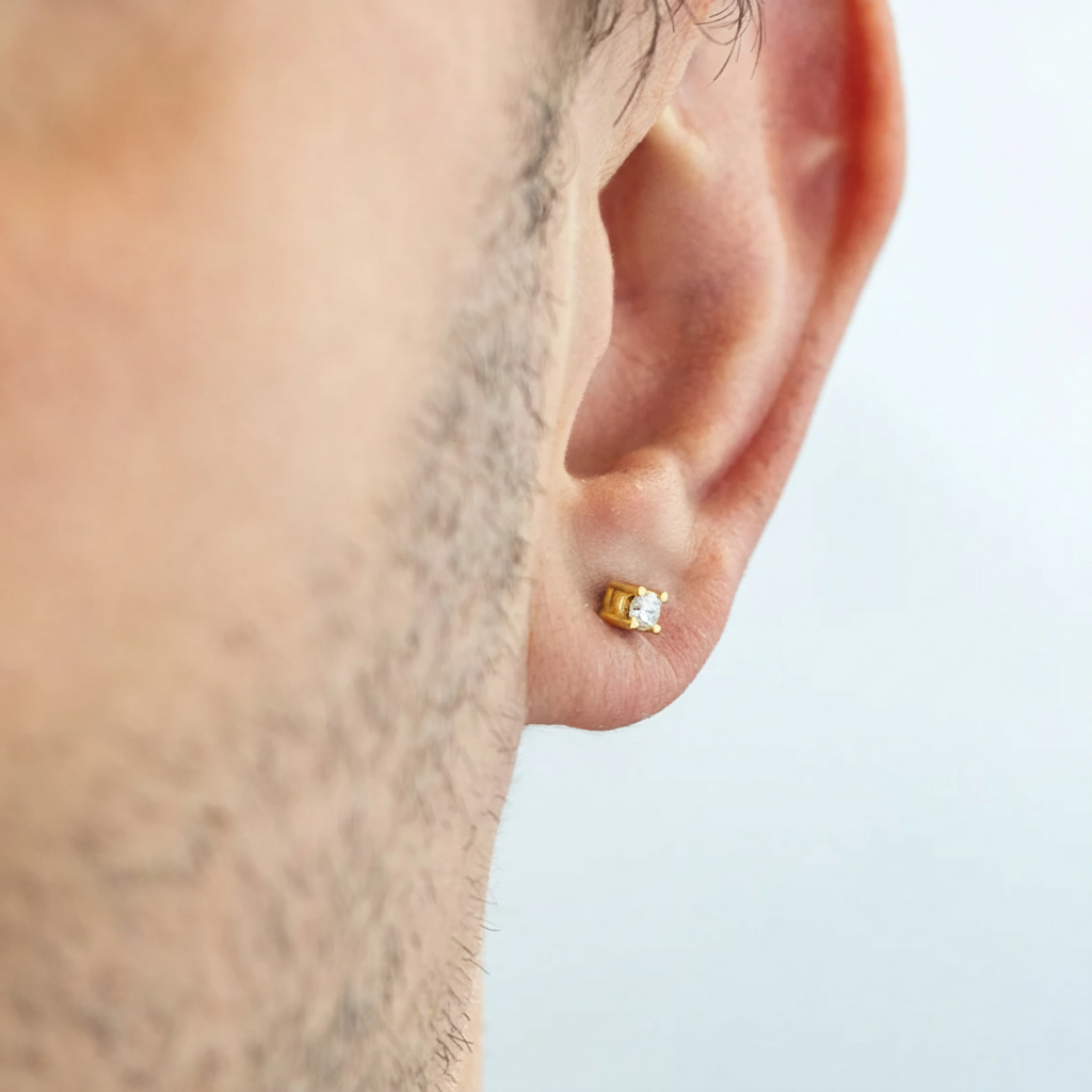 men diamond 14k gold studs