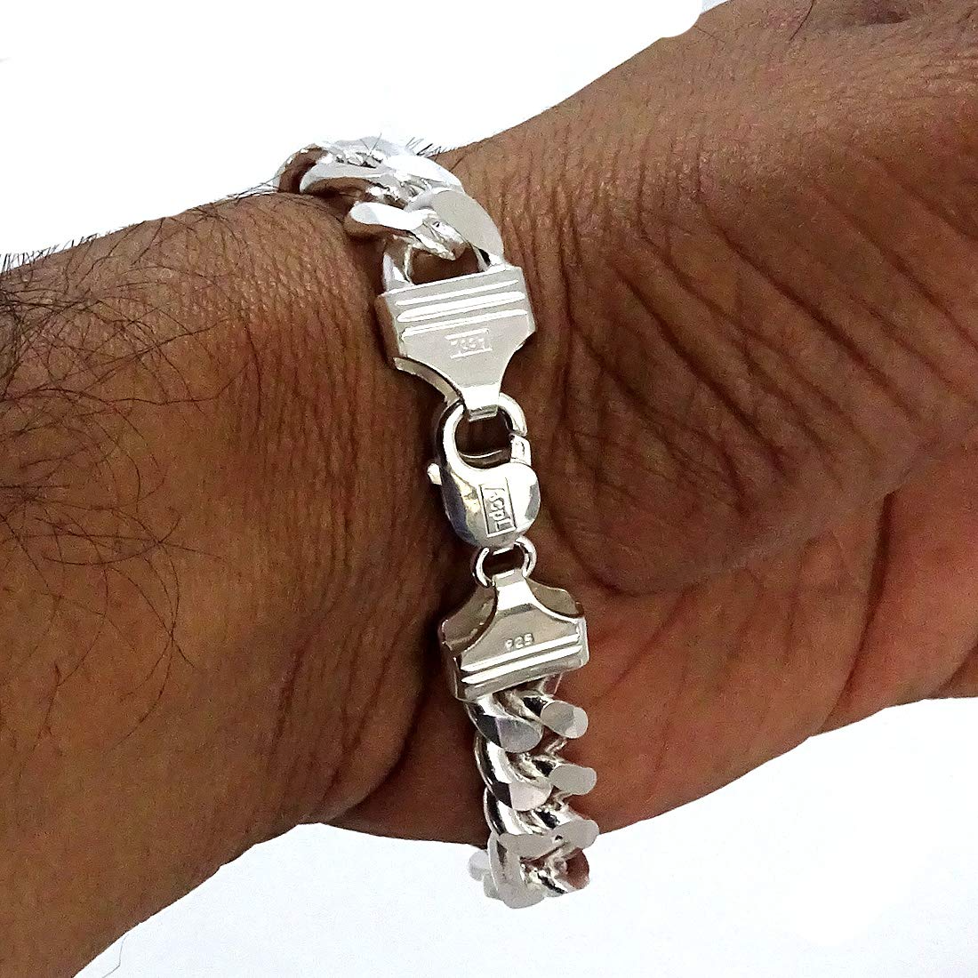 Men 925 Sterling Silver Thick and heavy Solid Cuban Curb Link Chain Bracelet 13mm