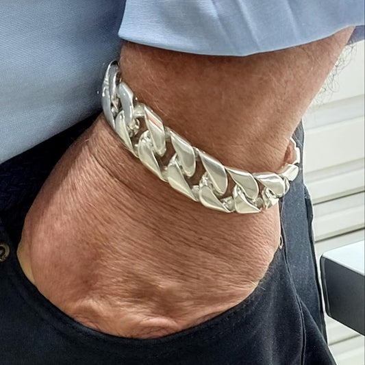 Solid Silver Curb Link Bracelet 15mm