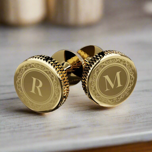 Personalised 14k gold cufflinks-Gold Round Groomsmen Cufflinks, Personalized Groomsmen Gift, Engraved Custom Cuff Link for Groom Wedding Day, Men's Cufflinks, Gift Boxed