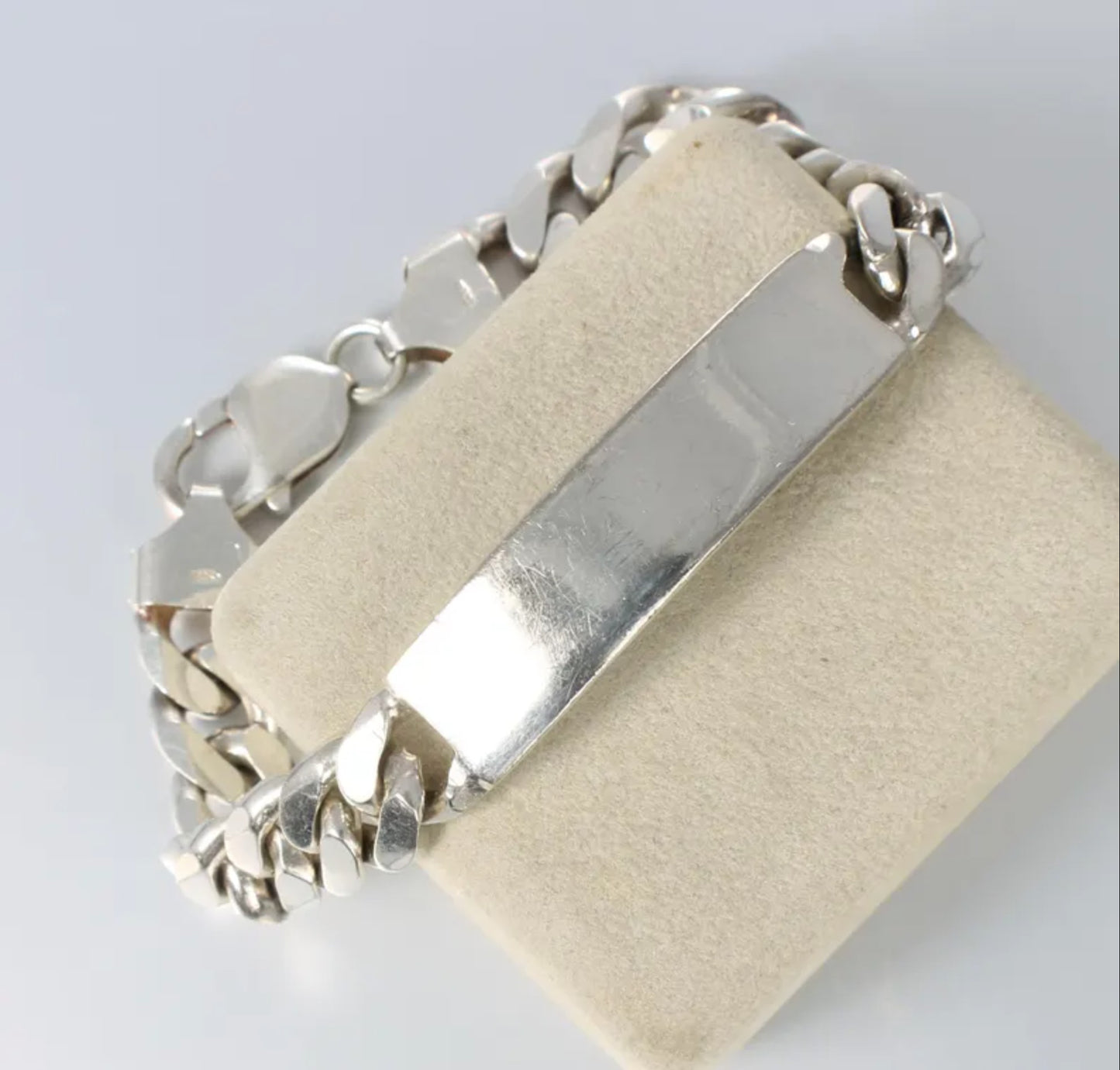 Mens Italy Heavy 925 Sterling silver ID Tag Curb Chain Bracelet