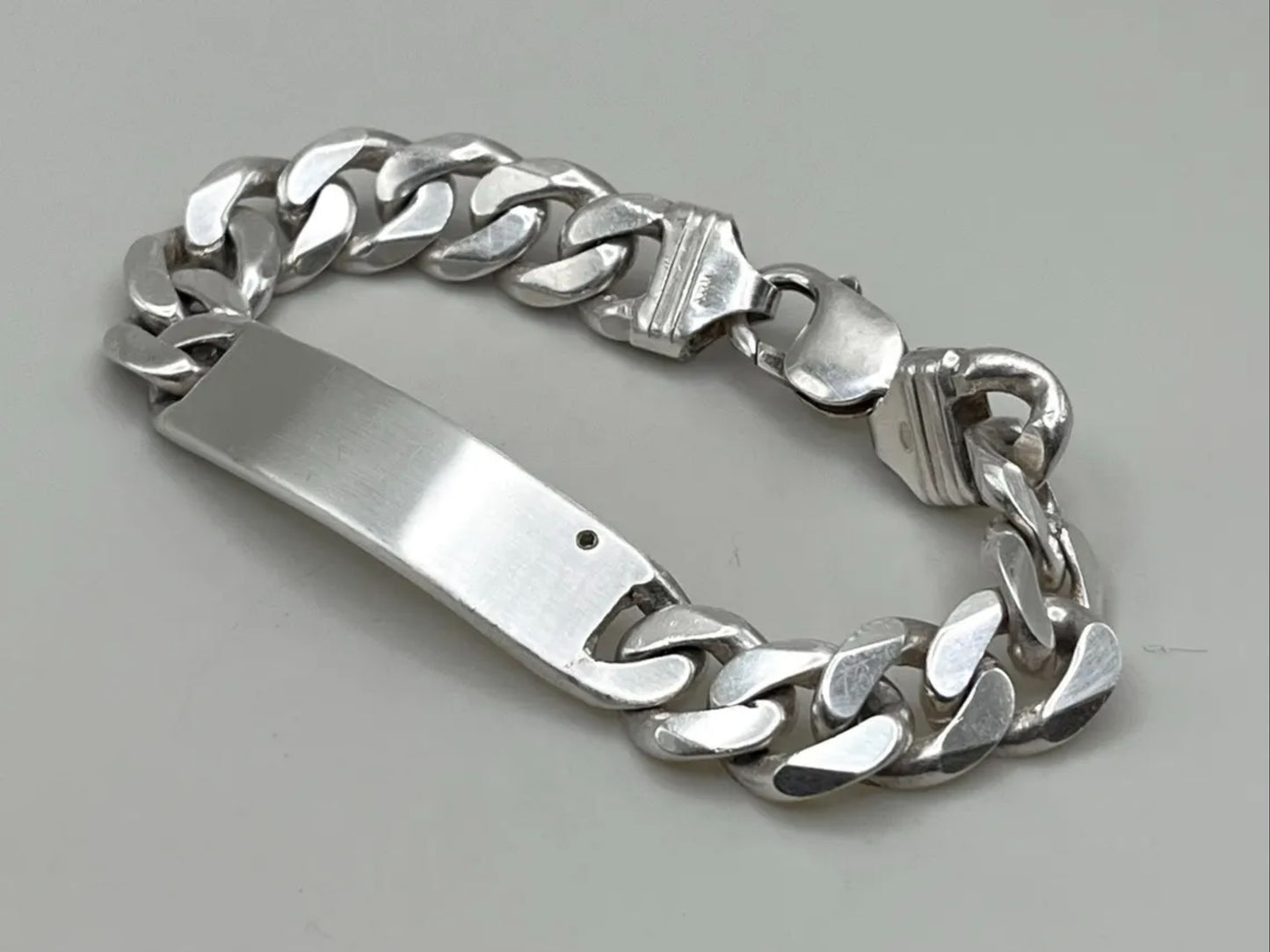 Mens Italy Heavy 925 Sterling silver ID Tag Curb Chain Bracelet