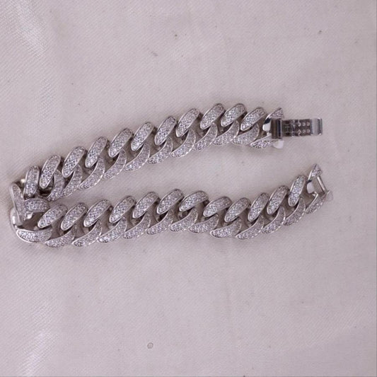 Miami Cuban Link Bracelet 925 Silver 12mm VVS Lab Diamond Hiphop