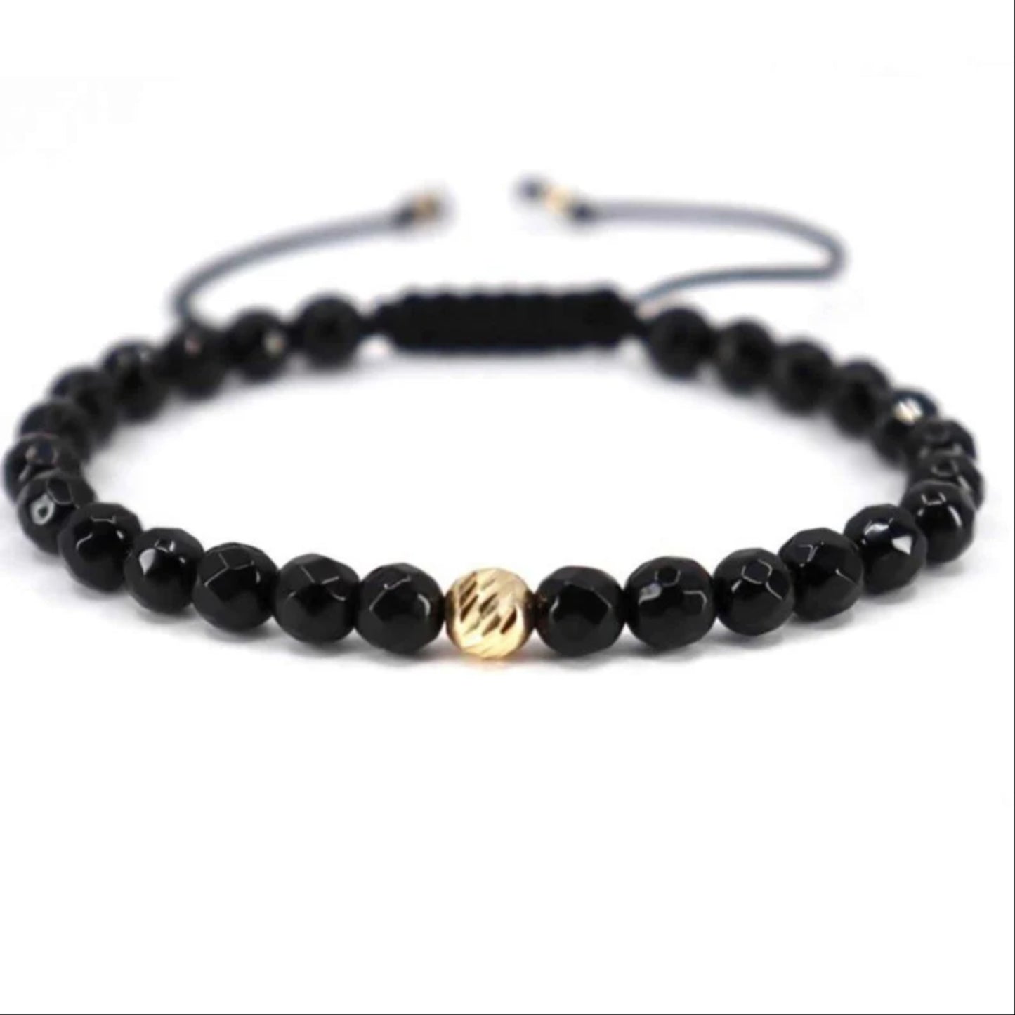 18K Real Gold and Black Onyx Mens Bracelet